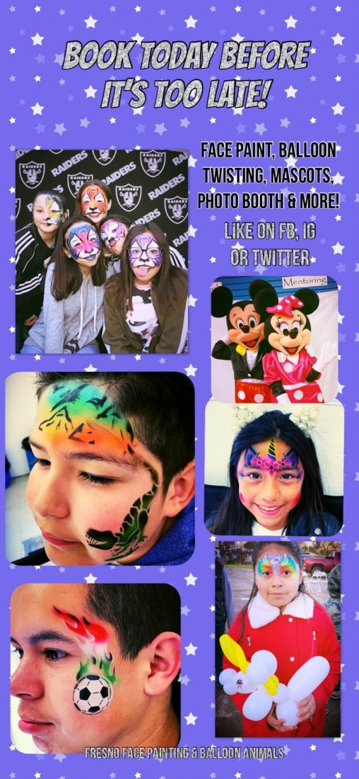 Hire Fresno Face Painting and Balloon Animals Face Painter in Fresno